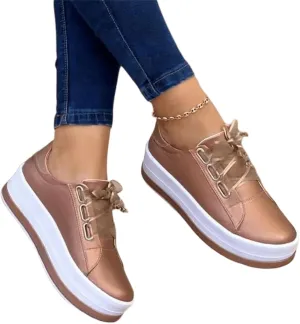 Ladmiple Shoes For Women Sneakers Slip Ons Lace Up Fashion Casual Summer Platform Leather Walking Shoes Flats Loafers