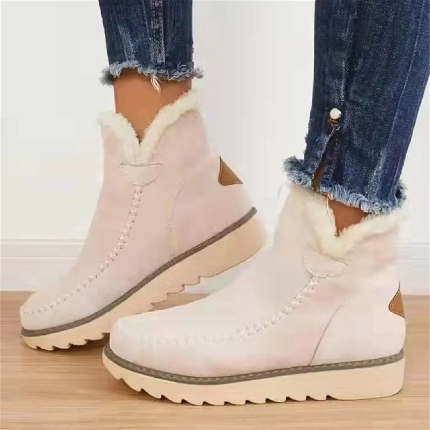 Ladmiple Snow Boots For Women Slip On Warm Ankle Booties Comfortable Outdoor Fur Lined Lining Thickening Walking Winter Shoes