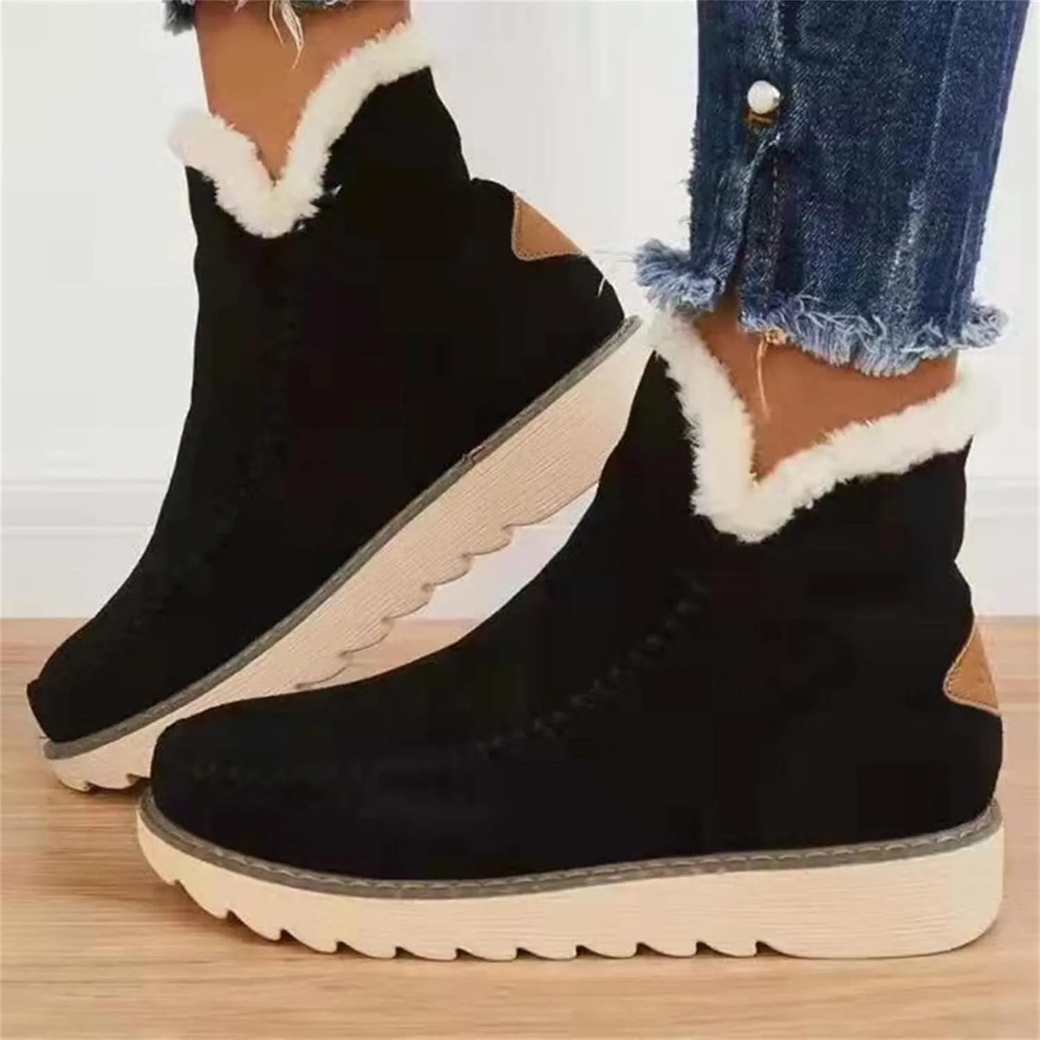 Ladmiple Snow Boots For Women Slip On Warm Ankle Booties Comfortable Outdoor Fur Lined Lining Thickening Walking Winter Shoes