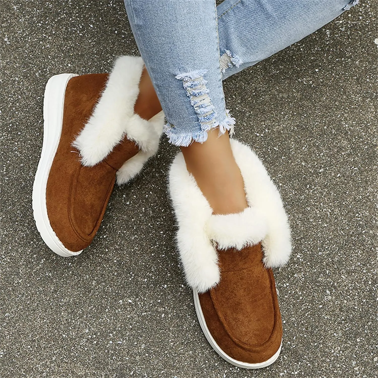 Ladmiple Snow Boots For Women Wide Faux Fur Lined Winter nkle Booties Slip on Warm Comfort Outdoor AThickening Walking Shoes