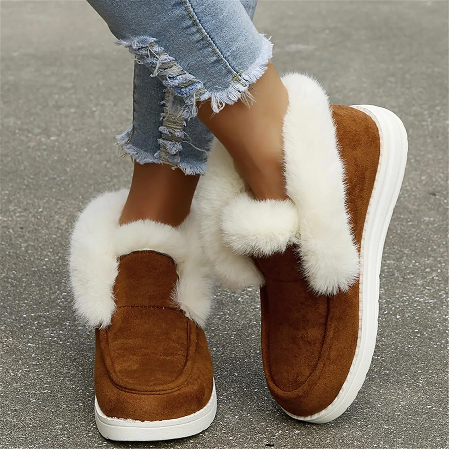 Ladmiple Snow Boots For Women Wide Faux Fur Lined Winter nkle Booties Slip on Warm Comfort Outdoor AThickening Walking Shoes