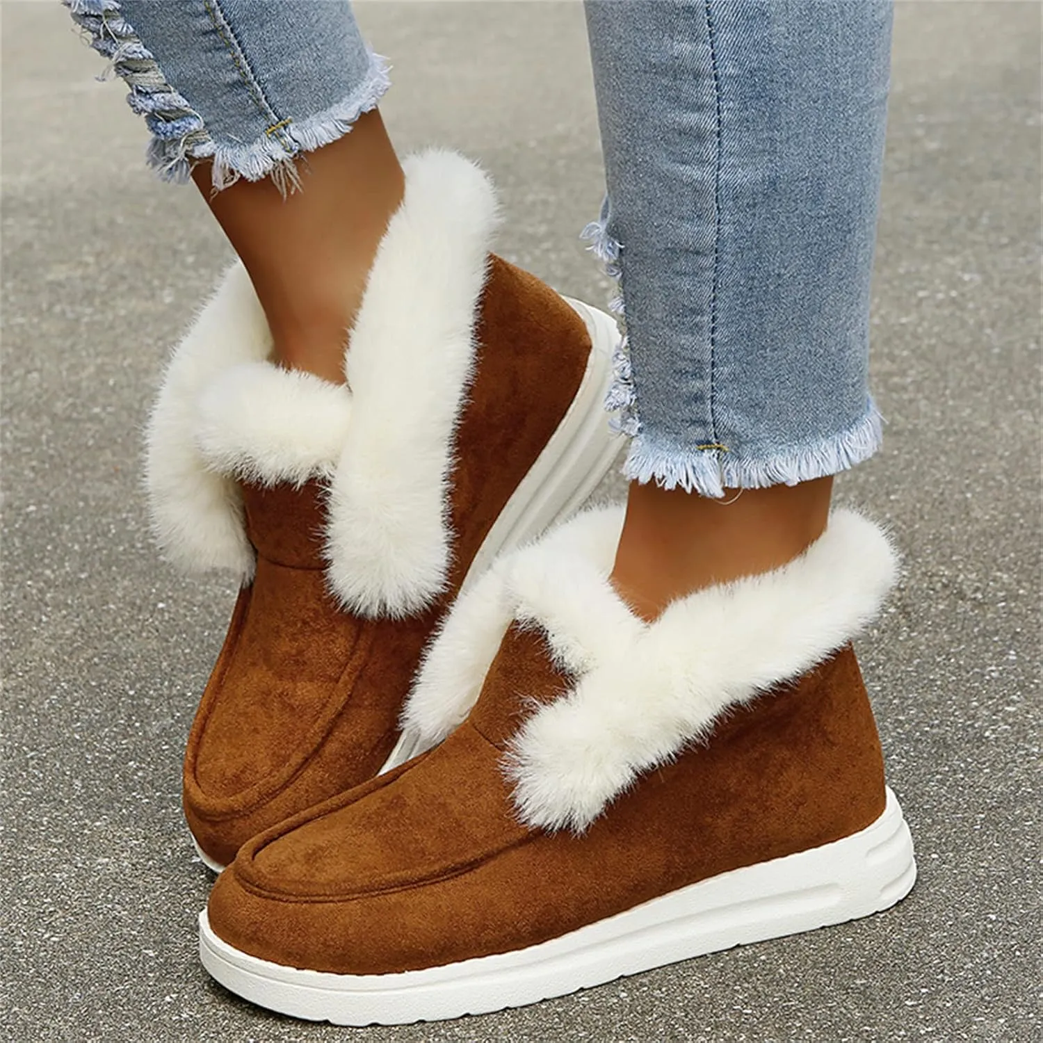 Ladmiple Snow Boots For Women Wide Faux Fur Lined Winter nkle Booties Slip on Warm Comfort Outdoor AThickening Walking Shoes