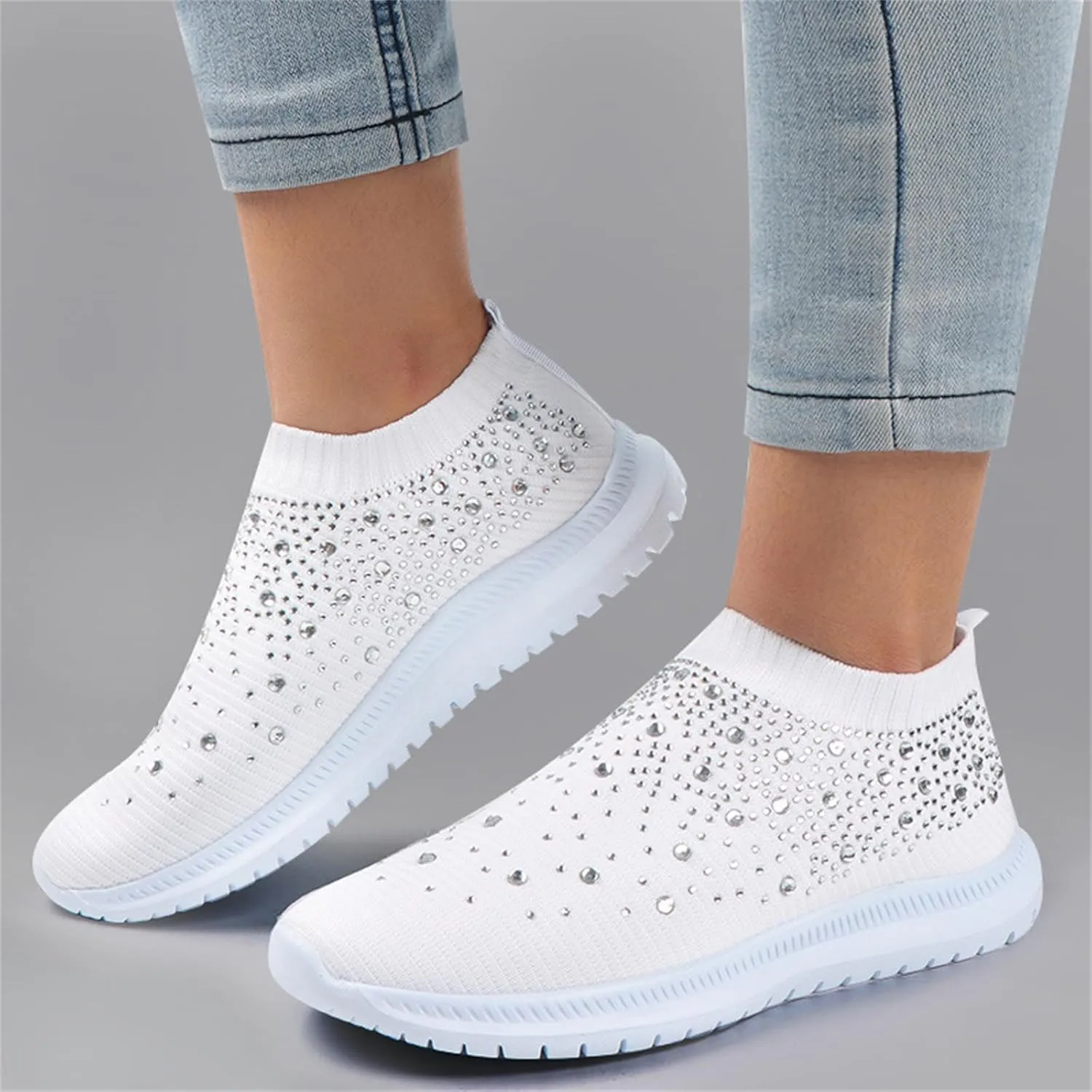 Ladmiple Walking Shoes Women Comfort Slip On Casual Sneakers Mesh Lightweight Loafers Slip Resistant Soft Work Shoes