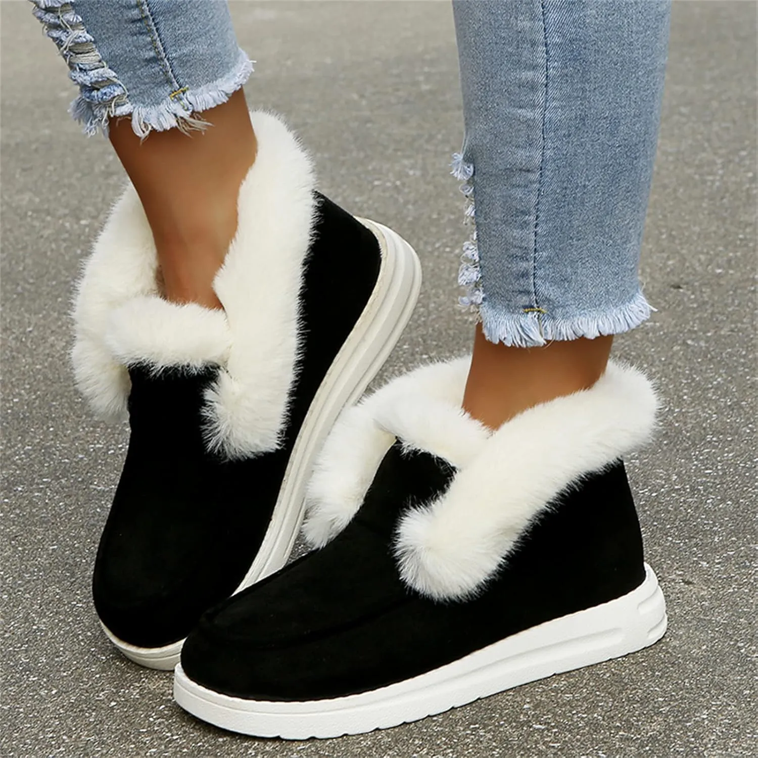 Ladmiple Winter Boots For Women 2024 Snow Boots Slip on Warm Comfortable Outdoor Fur Lined Ankle Booties Loafers Shoes