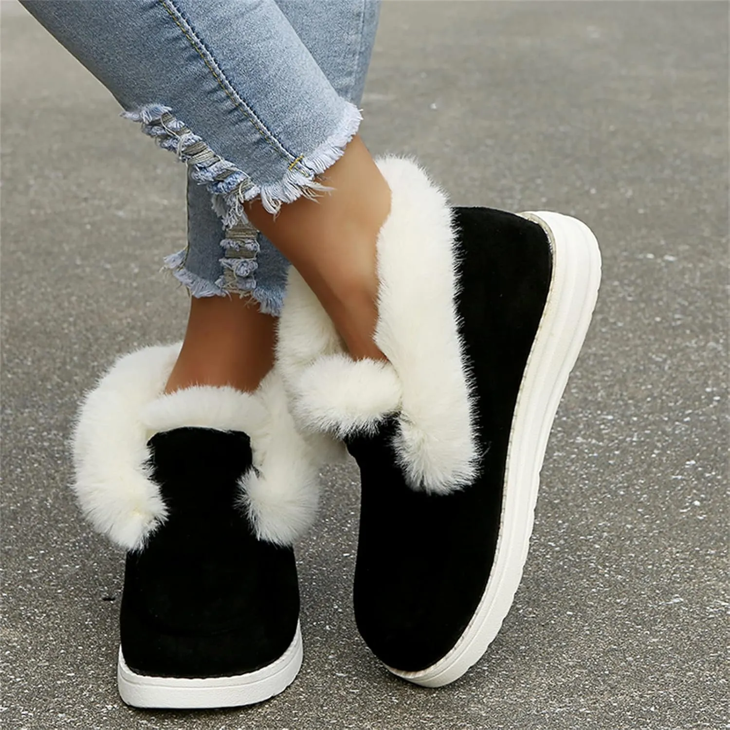 Ladmiple Winter Boots For Women 2024 Snow Boots Slip on Warm Comfortable Outdoor Fur Lined Ankle Booties Loafers Shoes