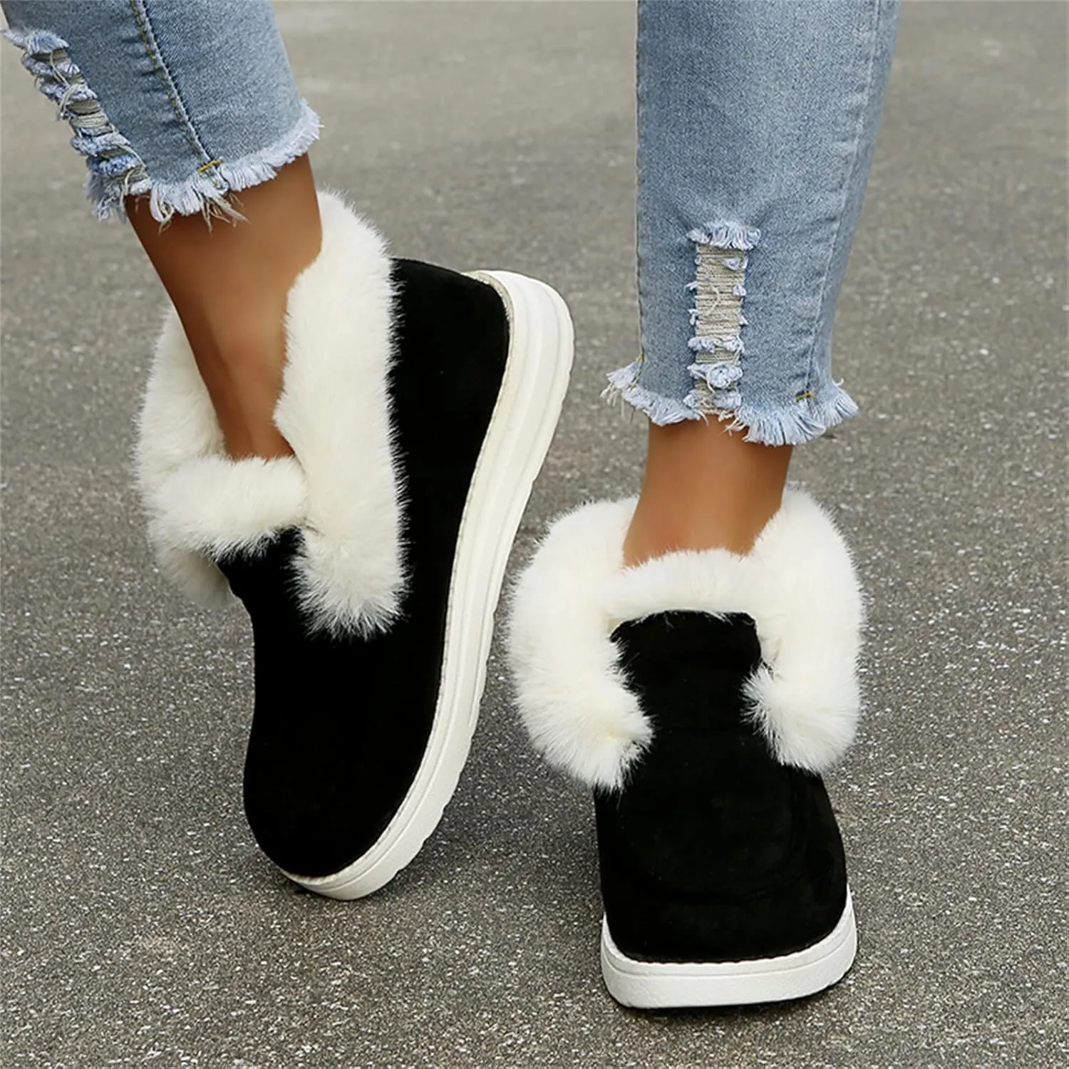 Ladmiple Winter Boots For Women 2024 Snow Boots Slip on Warm Comfortable Outdoor Fur Lined Ankle Booties Loafers Shoes