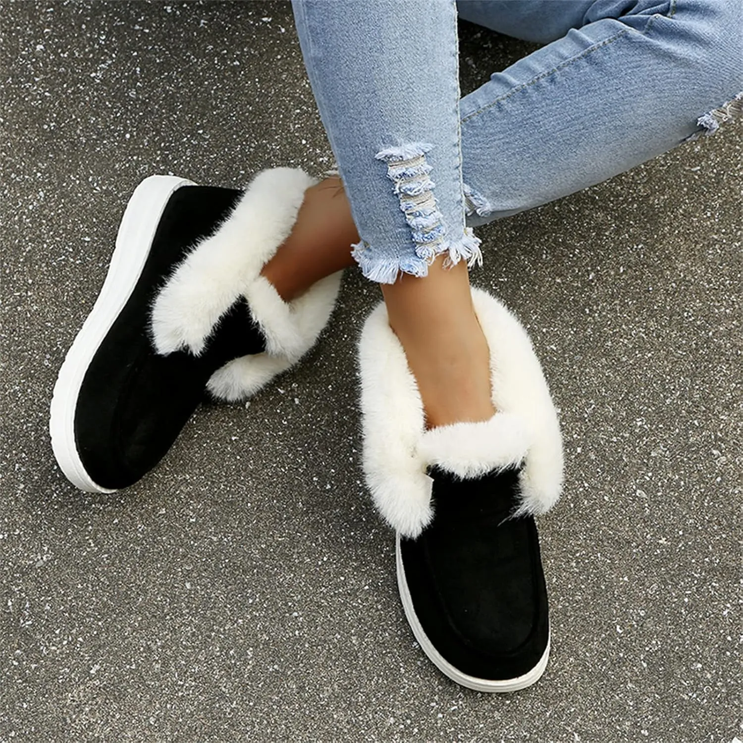 Ladmiple Winter Boots For Women 2024 Snow Boots Slip on Warm Comfortable Outdoor Fur Lined Ankle Booties Loafers Shoes