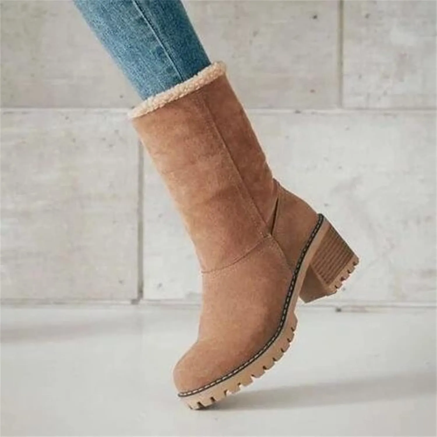 Ladmiple Winter Boots For Women Tall Mid Calf Warm Fur Lined Snow Boots Outdoor Fashion Comfortable Slip On Walking Shoes
