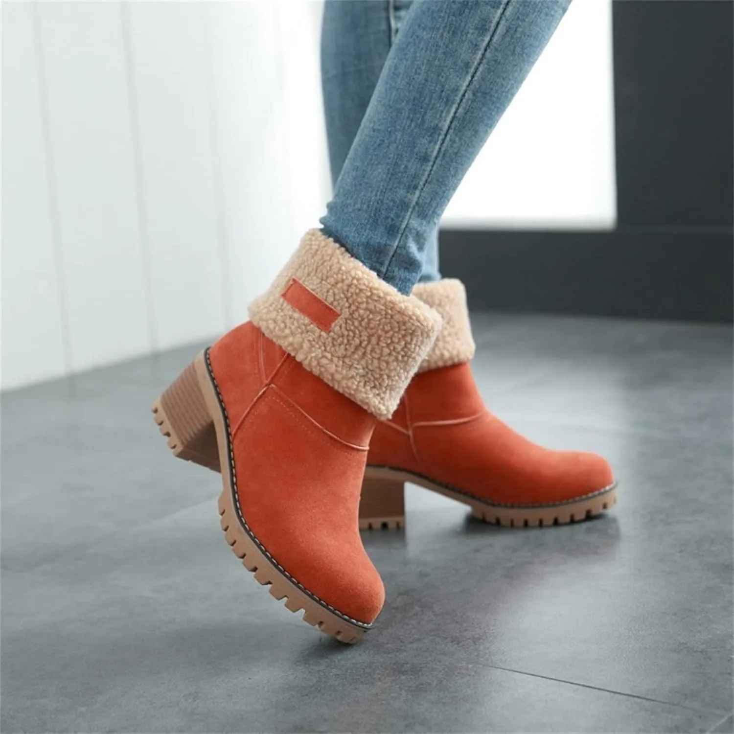 Ladmiple Winter Boots For Women Tall Mid Calf Warm Fur Lined Snow Boots Outdoor Fashion Comfortable Slip On Walking Shoes
