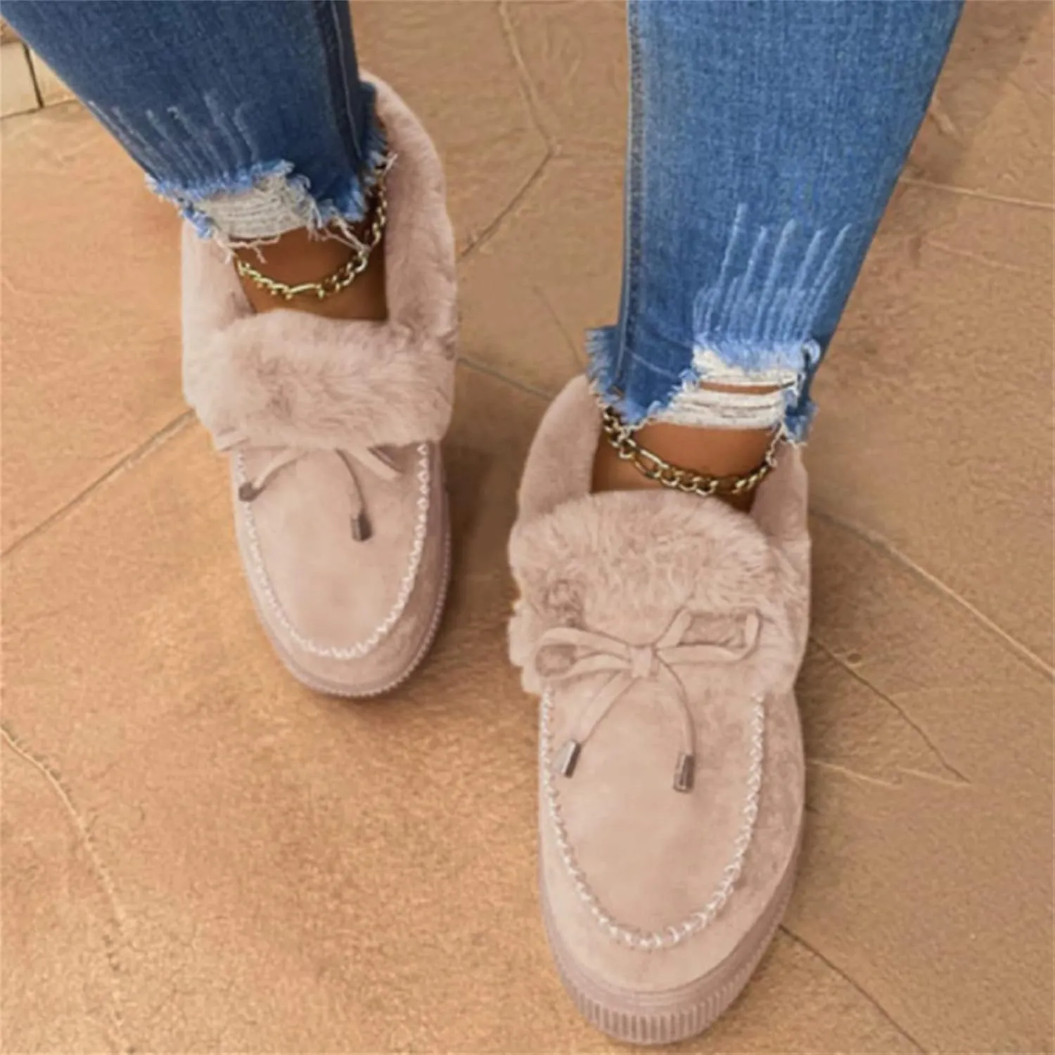 Ladmiple Winter Boots For Women Tall Mid Calf Warm Fur Lined Snow Boots Outdoor Fashion Comfortable Slip On Walking Shoes