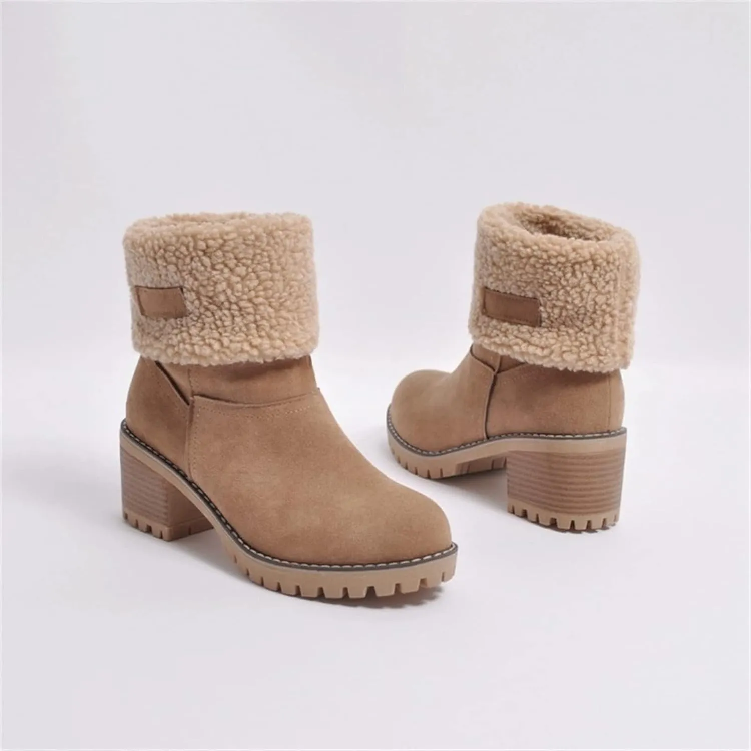 Ladmiple Winter Boots For Women Tall Mid Calf Warm Fur Lined Snow Boots Outdoor Fashion Comfortable Slip On Walking Shoes
