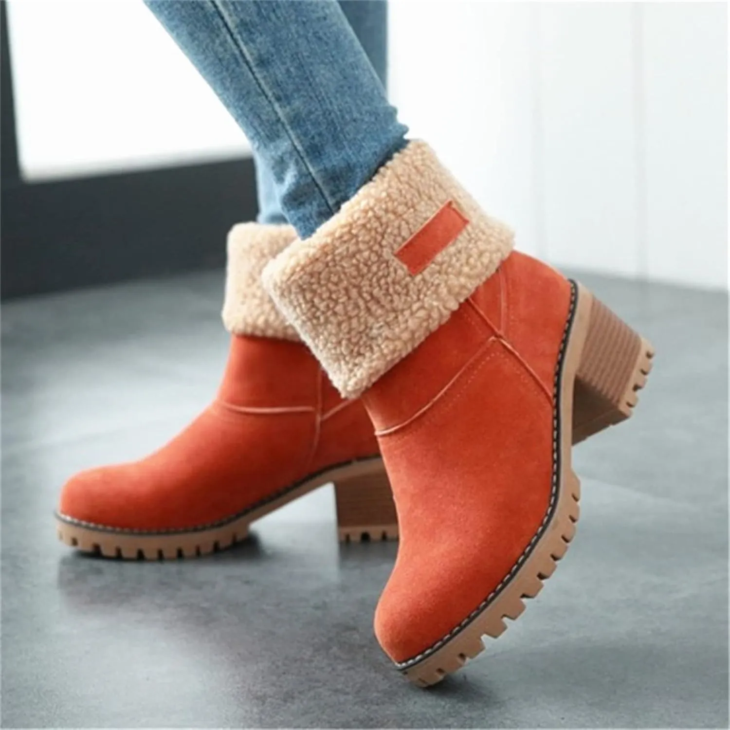 Ladmiple Winter Boots For Women Tall Mid Calf Warm Fur Lined Snow Boots Outdoor Fashion Comfortable Slip On Walking Shoes