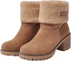 Ladmiple Winter Boots For Women Tall Mid Calf Warm Fur Lined Snow Boots Outdoor Fashion Comfortable Slip On Walking Shoes