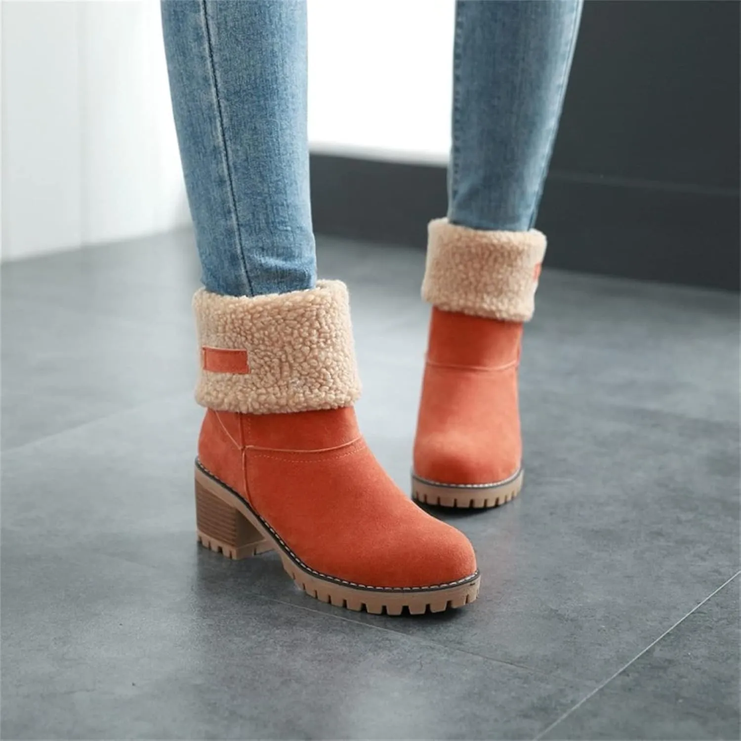 Ladmiple Winter Boots For Women Tall Mid Calf Warm Fur Lined Snow Boots Outdoor Fashion Comfortable Slip On Walking Shoes