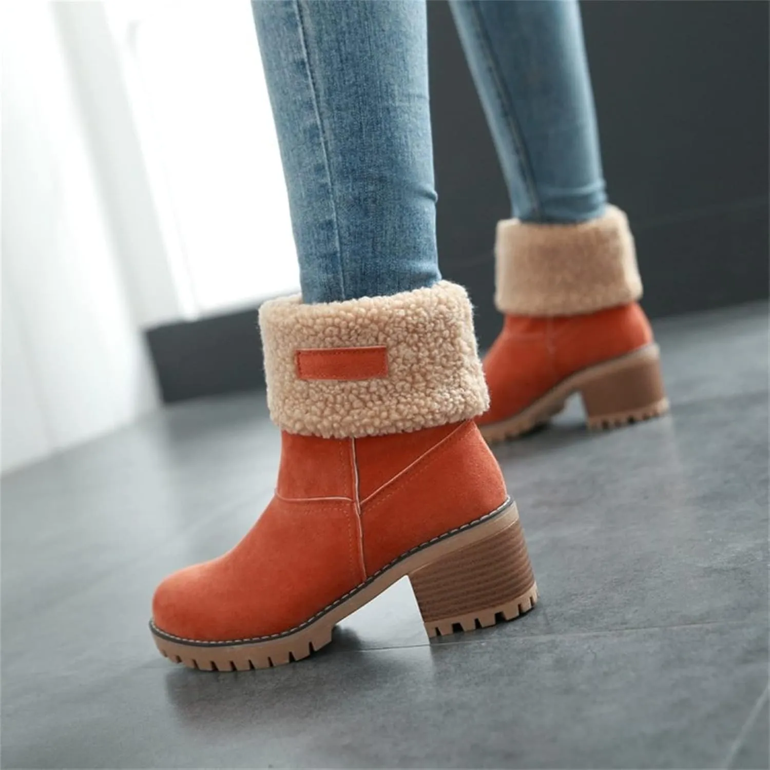 Ladmiple Winter Boots For Women Tall Mid Calf Warm Fur Lined Snow Boots Outdoor Fashion Comfortable Slip On Walking Shoes