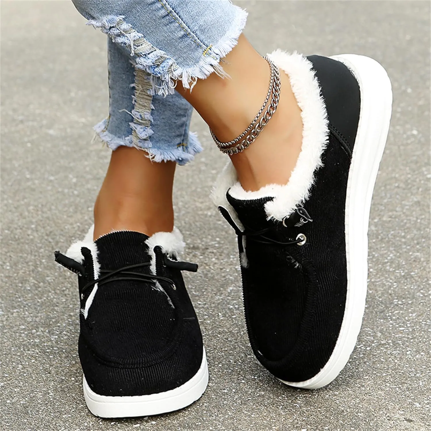 Ladmiple Winter Boots For Women Warm Snow Boots Classic Faux Fur Lined Slip On Ankle Booties Fashion Casual Loafers Shoes