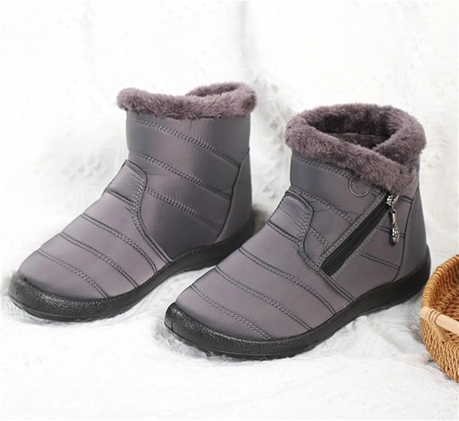 Ladmiple Winter Boots For Women Waterproof Snow Cute Ankle Booties Warm Comfortable Slip On Fur Lined Outdoor Shoes