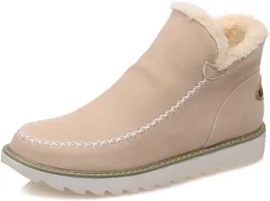 Ladmiple Winter Boots For Women Wide Width Slip On Warm Snow Ankle Booties Fashion Fur Lined Outdoor Comfort Walking Shoes