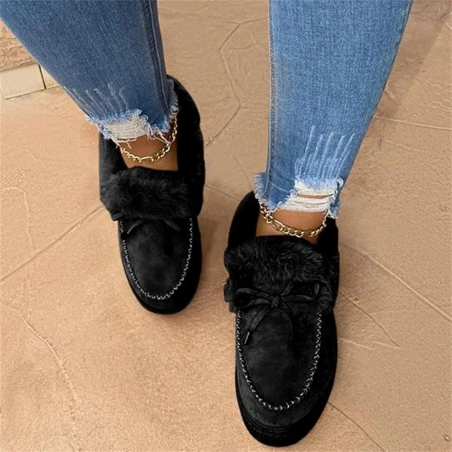 Ladmiple Winter Boots For Women With Fur Lined Snow Boots Classic Fashion Warm Outdoor Comfort Slip On Ankle Booties