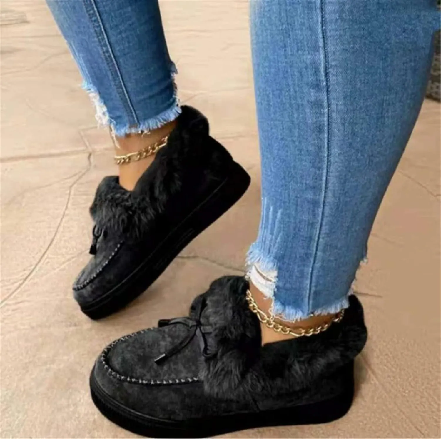 Ladmiple Winter Boots For Women With Fur Lined Snow Boots Classic Fashion Warm Outdoor Comfort Slip On Ankle Booties