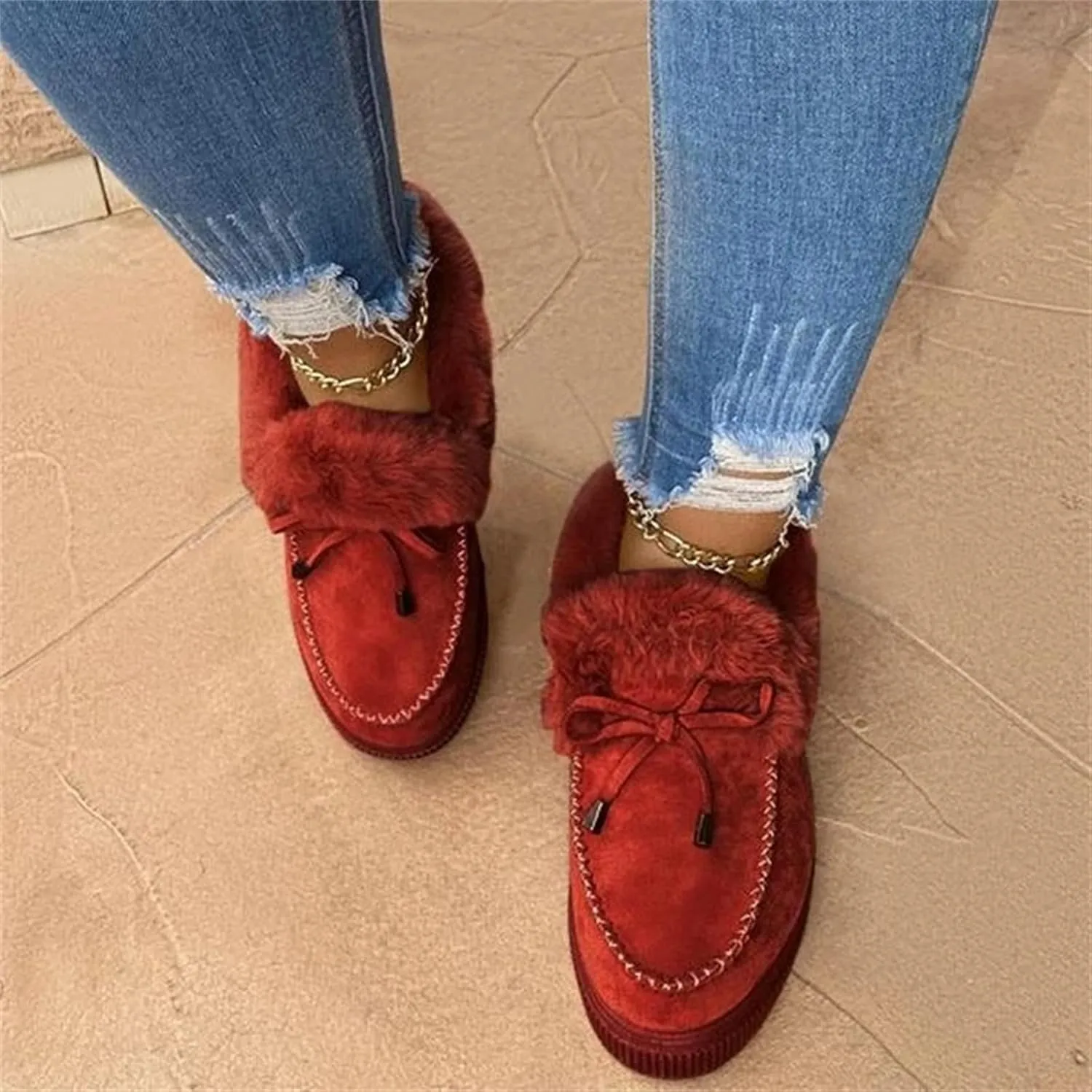 Ladmiple Winter Boots For Women With Fur Lined Snow Boots Classic Fashion Warm Outdoor Comfort Slip On Ankle Booties