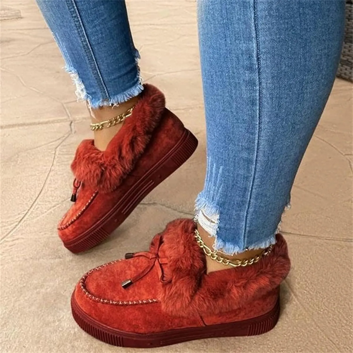 Ladmiple Winter Boots For Women With Fur Lined Snow Boots Classic Fashion Warm Outdoor Comfort Slip On Ankle Booties