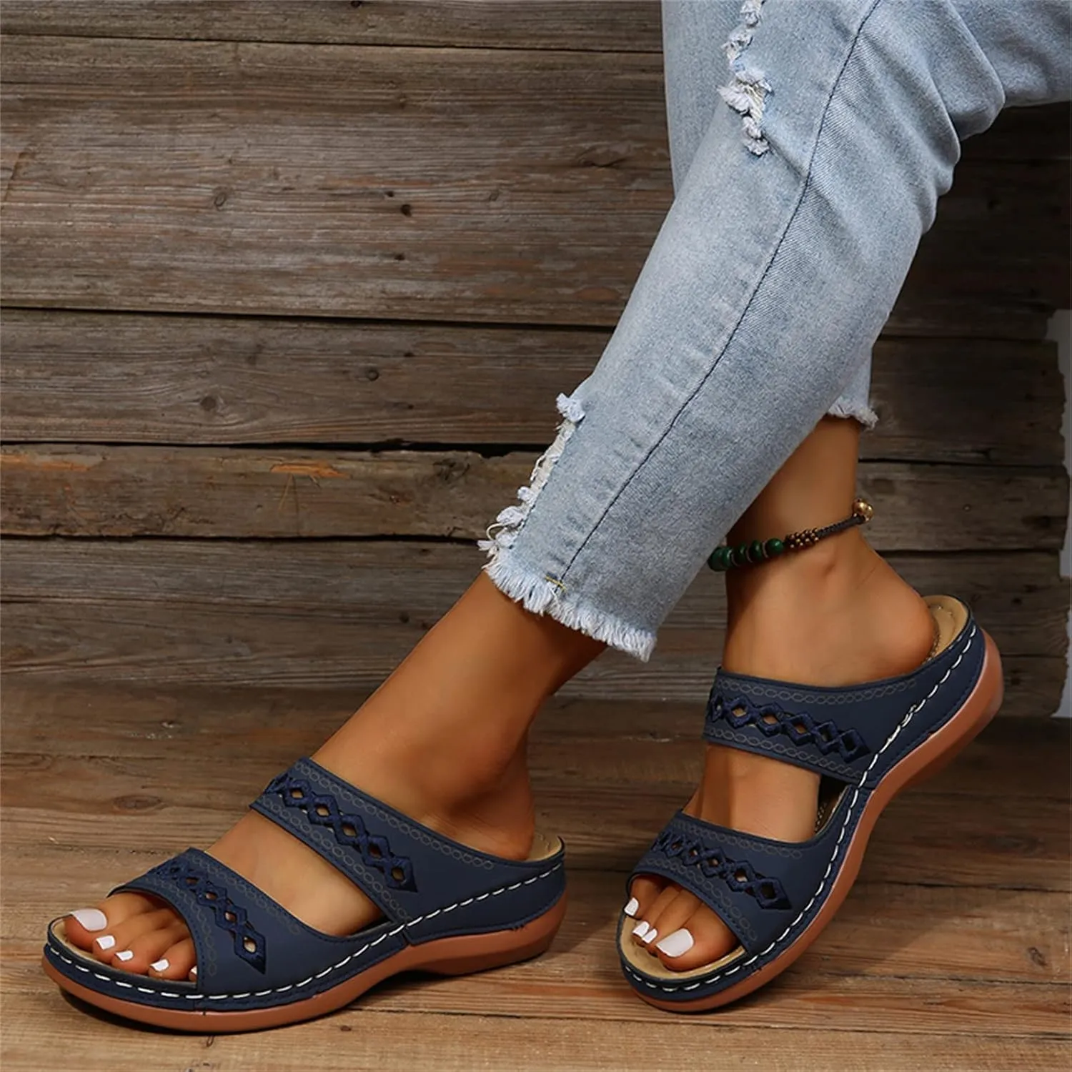 Lausiuoe Orthopedic Sandals for Women,Women Fashion Orthotic Slides Ladies Slip On Slippers Flip Flops With Arch Support