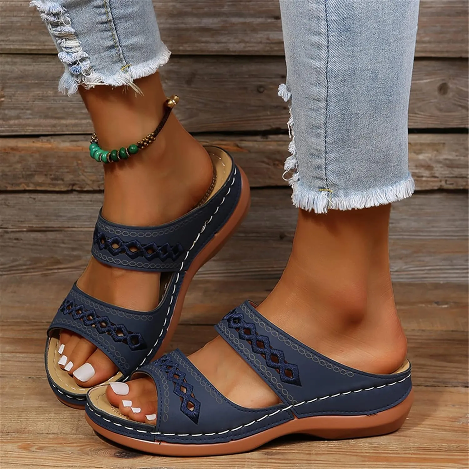 Lausiuoe Orthopedic Sandals for Women,Women Fashion Orthotic Slides Ladies Slip On Slippers Flip Flops With Arch Support