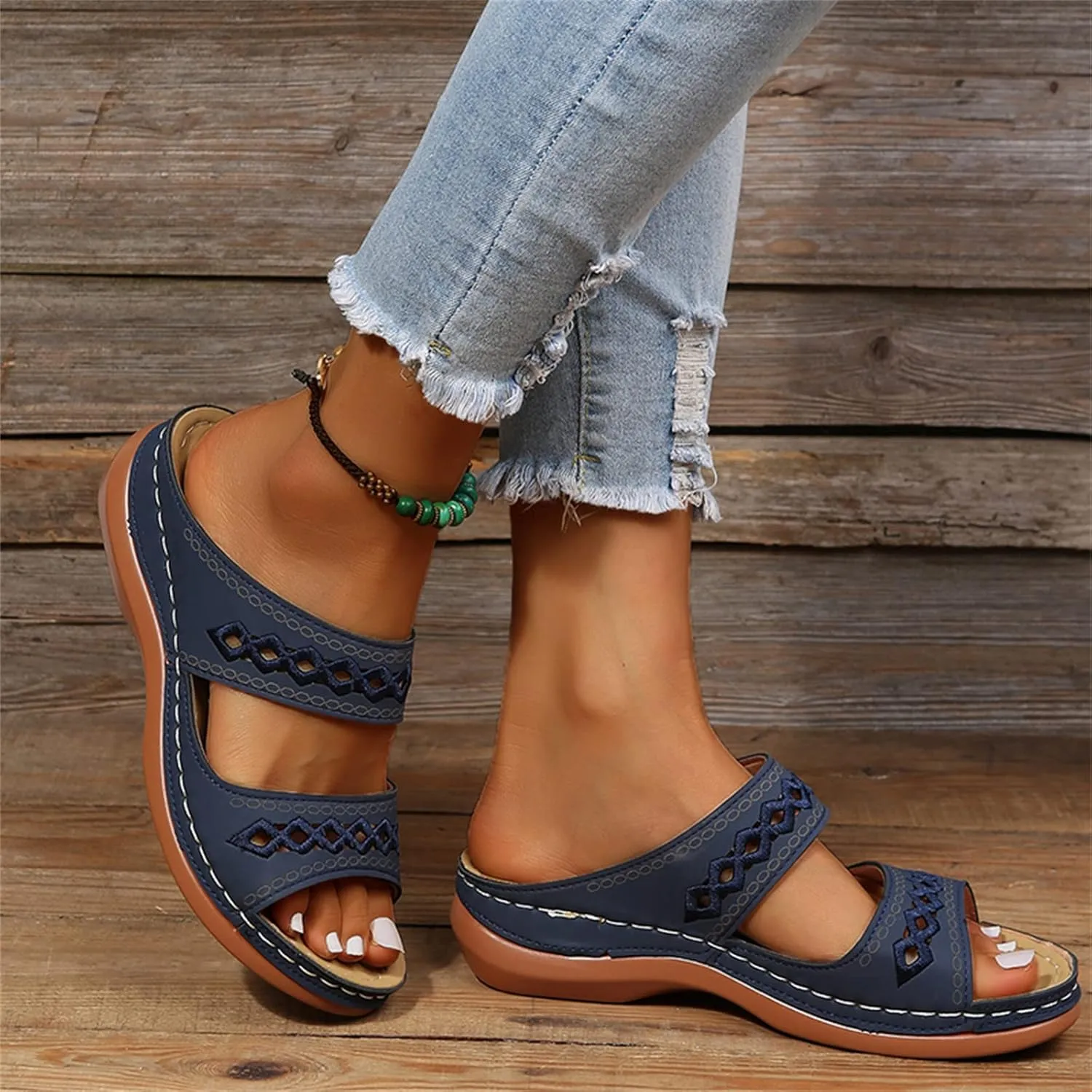 Lausiuoe Orthopedic Sandals for Women,Women Fashion Orthotic Slides Ladies Slip On Slippers Flip Flops With Arch Support