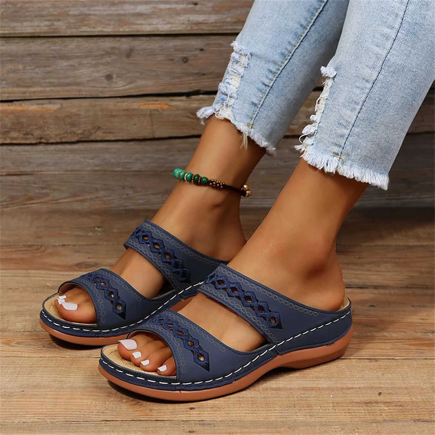 Lausiuoe Orthopedic Sandals for Women,Women Fashion Orthotic Slides Ladies Slip On Slippers Flip Flops With Arch Support