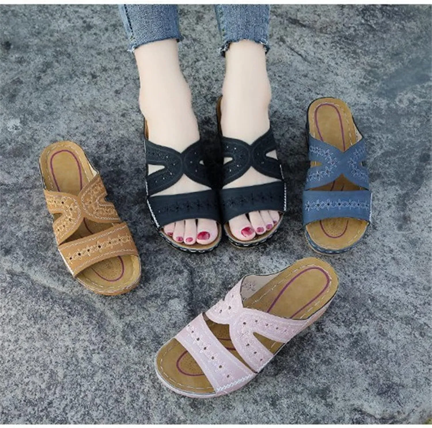 Lausiuoe Sandals Women Dressy Summer Flat Flip Flops Comfortable Walking Orthopedic Slippers Arch Support Orthotic Slides