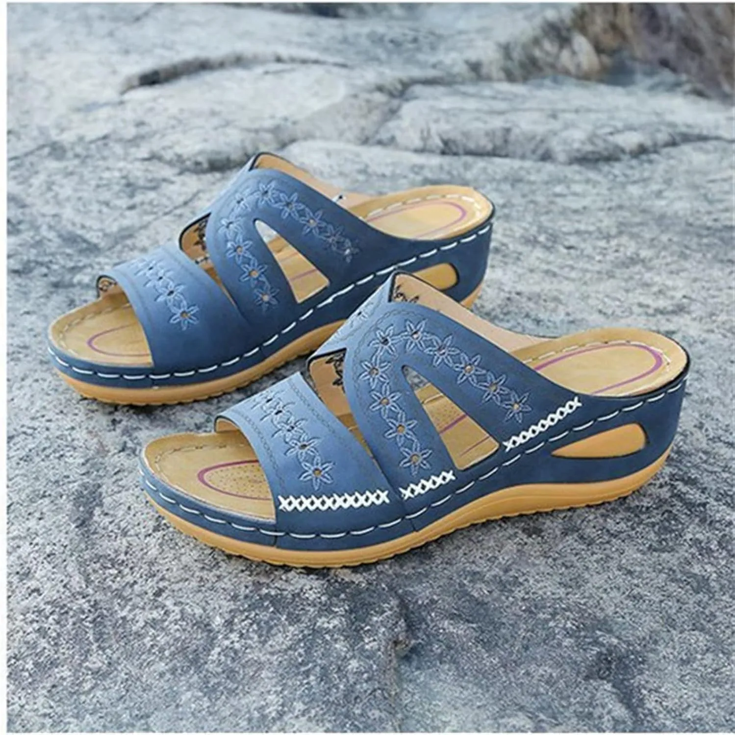 Lausiuoe Sandals Women Dressy Summer Flat Flip Flops Comfortable Walking Orthopedic Slippers Arch Support Orthotic Slides