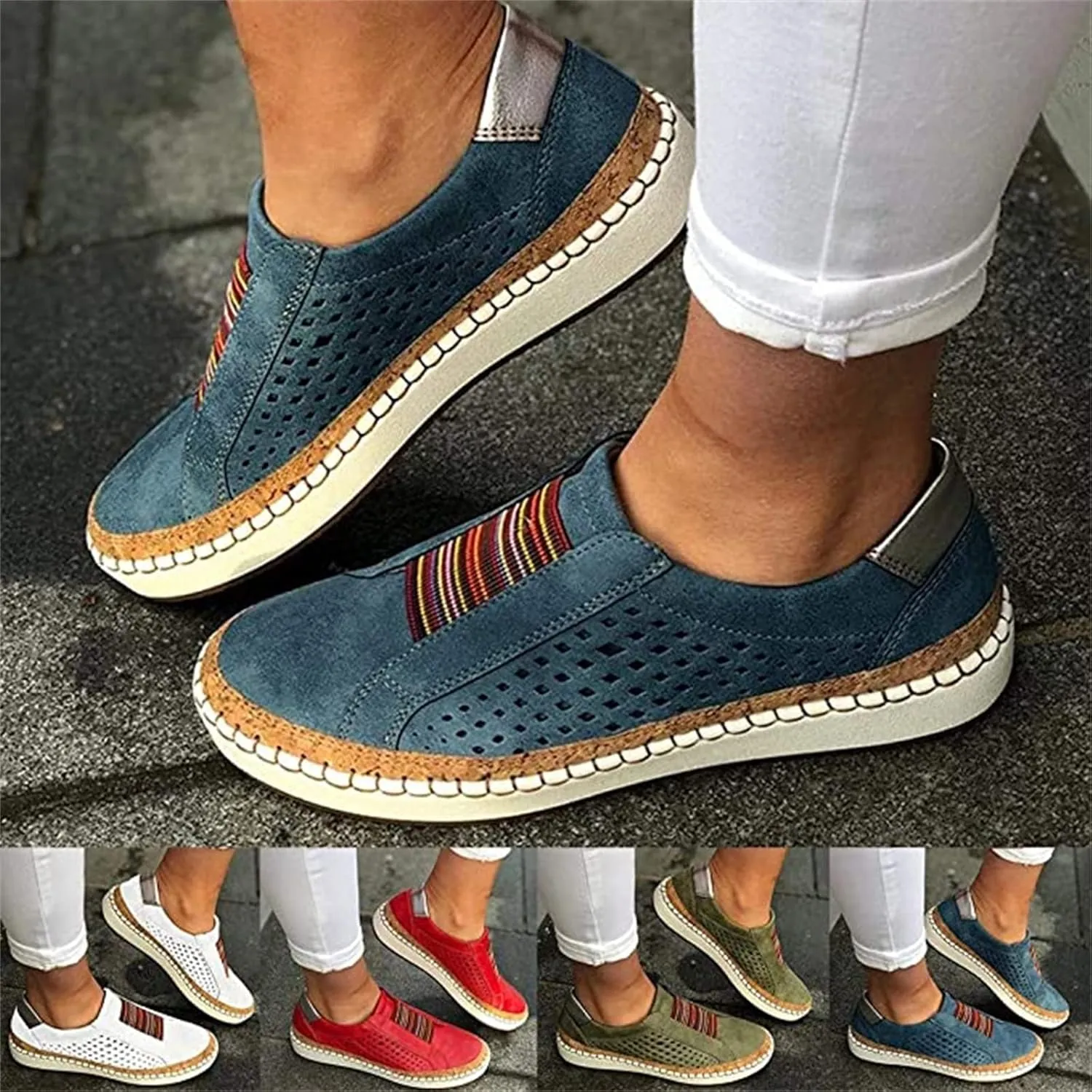 Lausiuoe Shoes For Women Sneakers Trendy Slip On Canvas Loafers Fashion Casual Classic Non-Slip Flat Walking Shoes