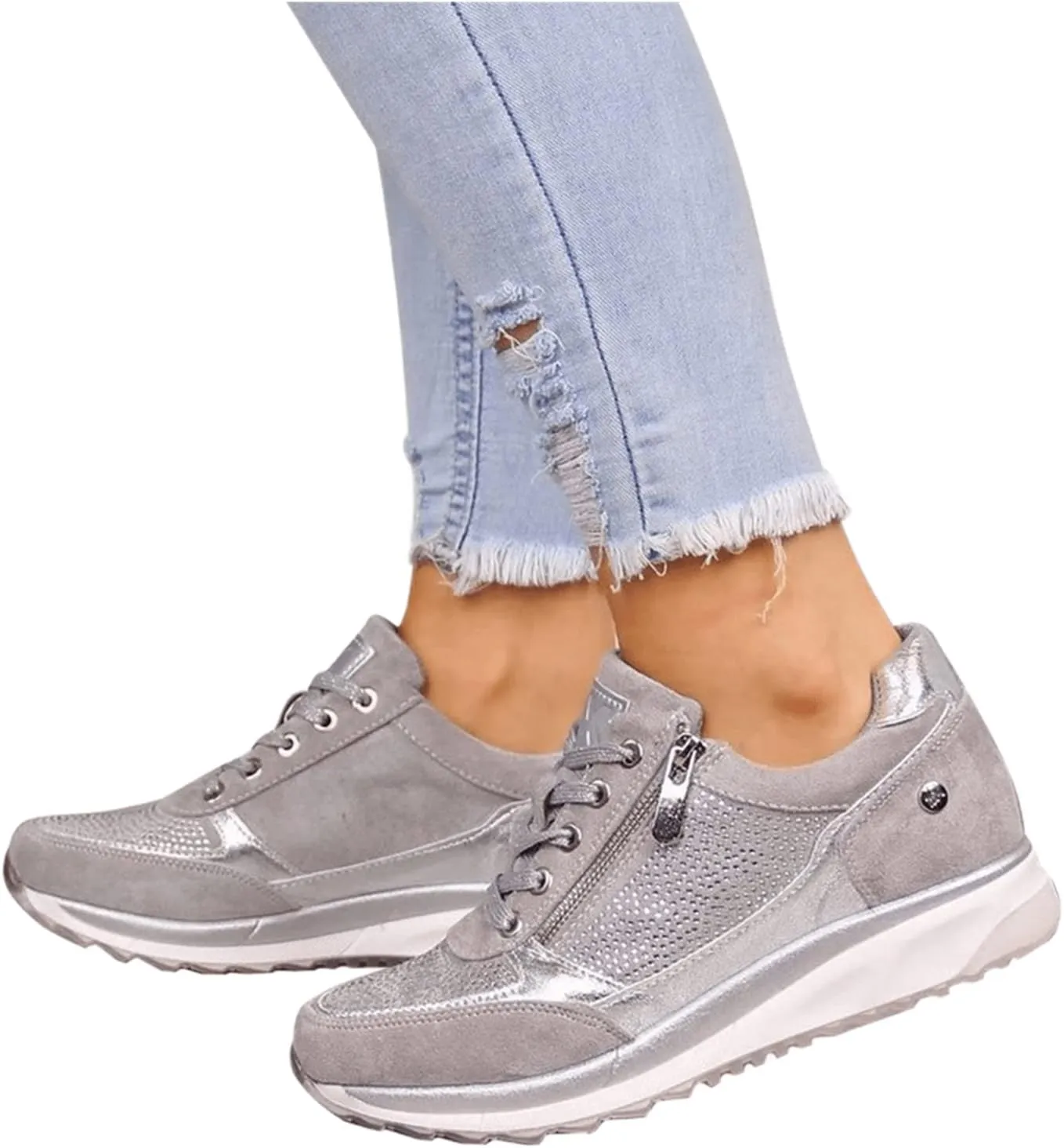Lausiuoe Sneakers For Women Slip On Arch Support Walking Shoes Non Slip Fashion Casual Comfort Gym Sports Running Shoes