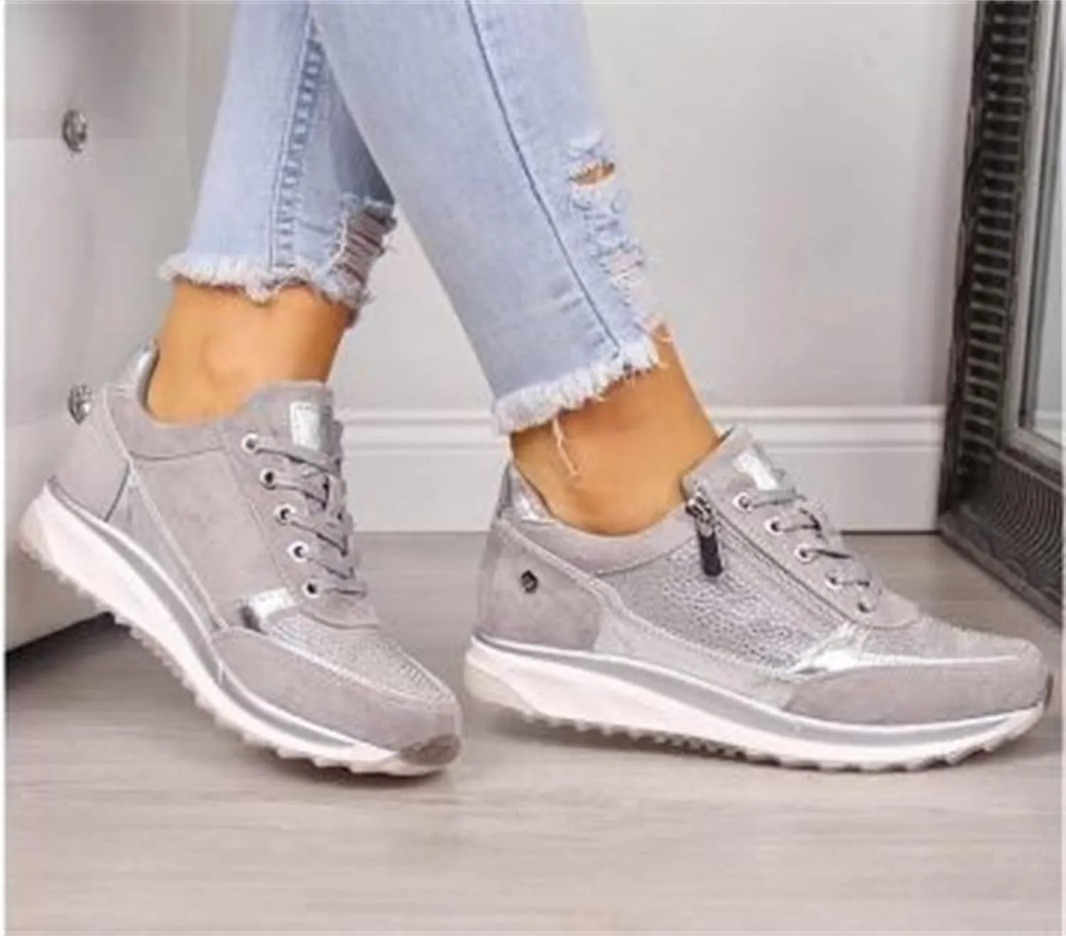 Lausiuoe Sneakers For Women Slip On Arch Support Walking Shoes Non Slip Fashion Casual Comfort Gym Sports Running Shoes