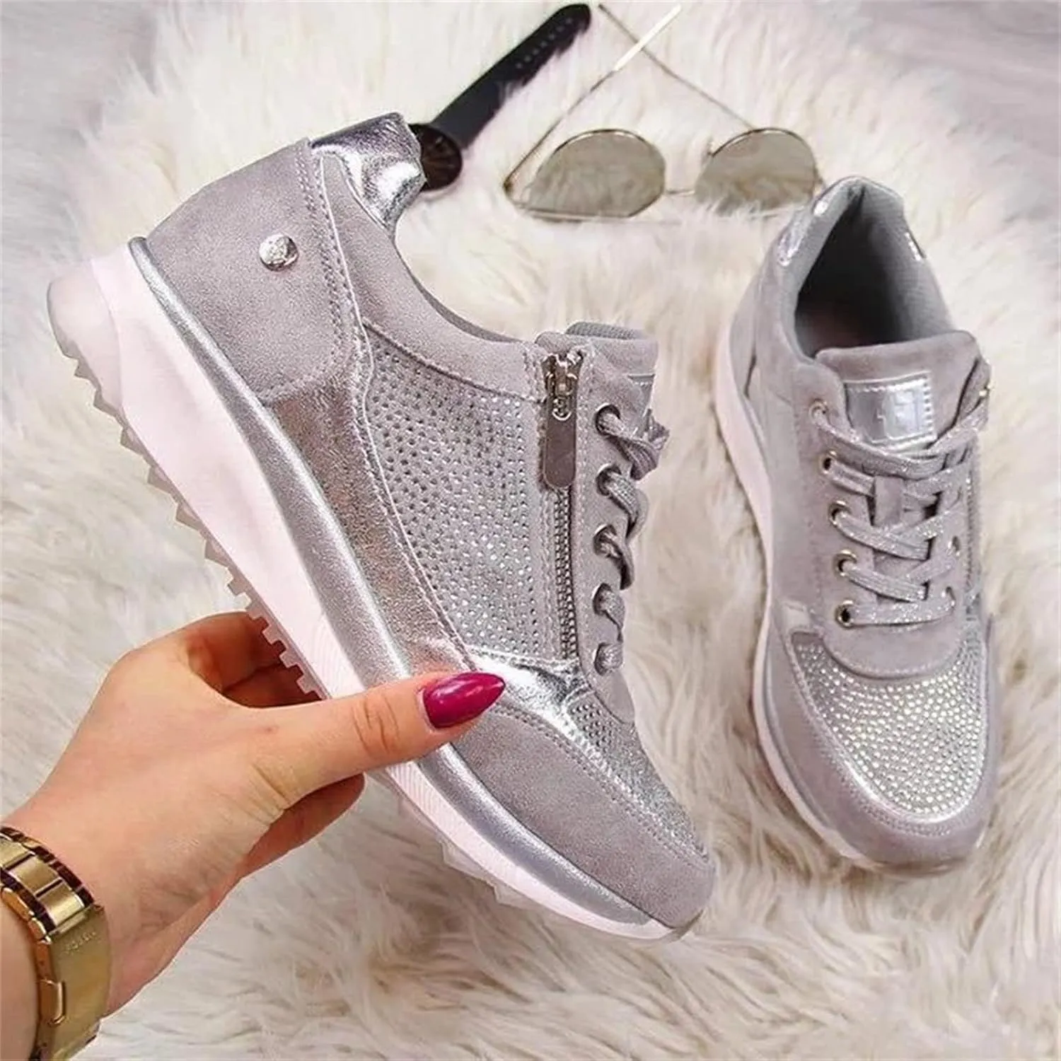 Lausiuoe Sneakers For Women Slip On Arch Support Walking Shoes Non Slip Fashion Casual Comfort Gym Sports Running Shoes