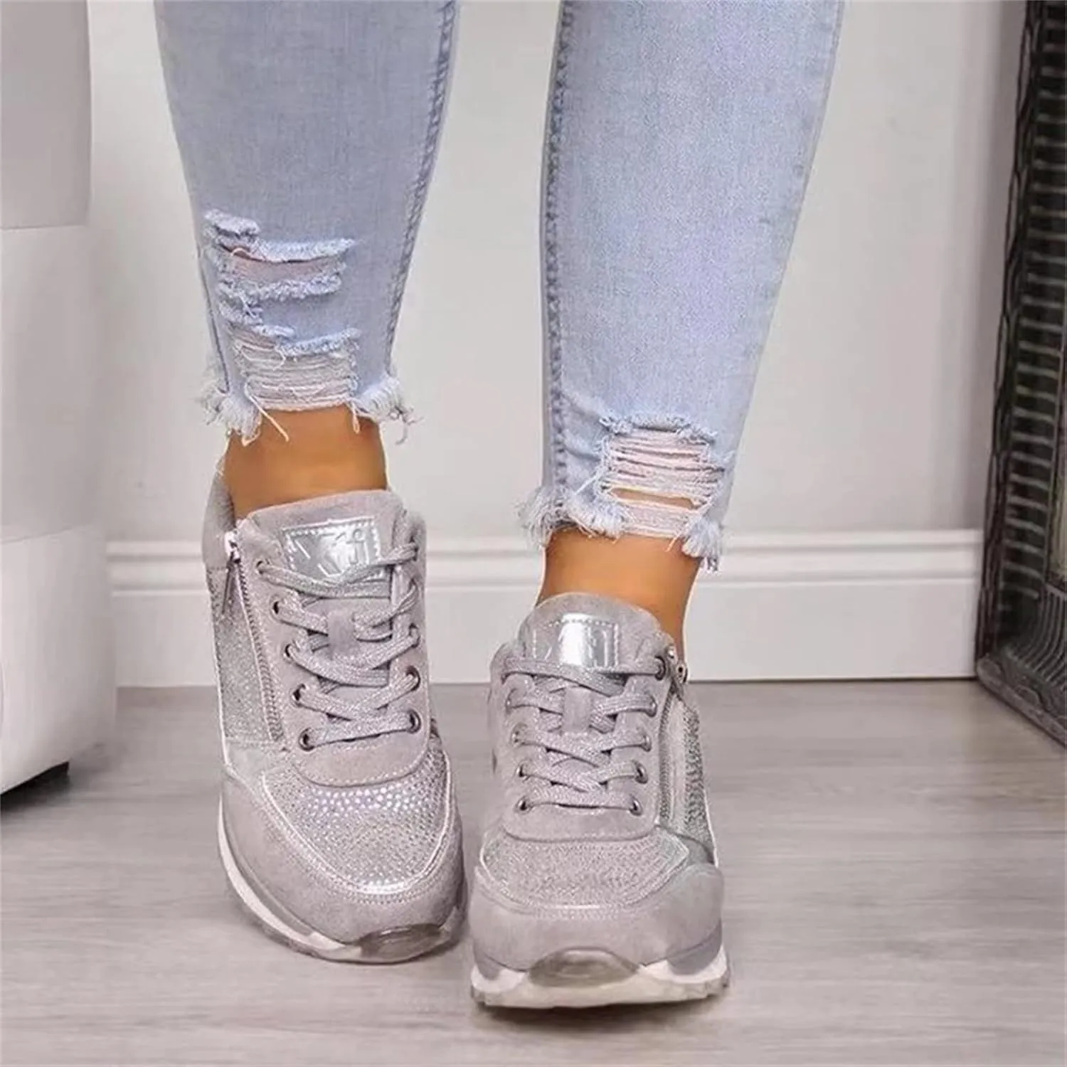 Lausiuoe Sneakers For Women Slip On Arch Support Walking Shoes Non Slip Fashion Casual Comfort Gym Sports Running Shoes