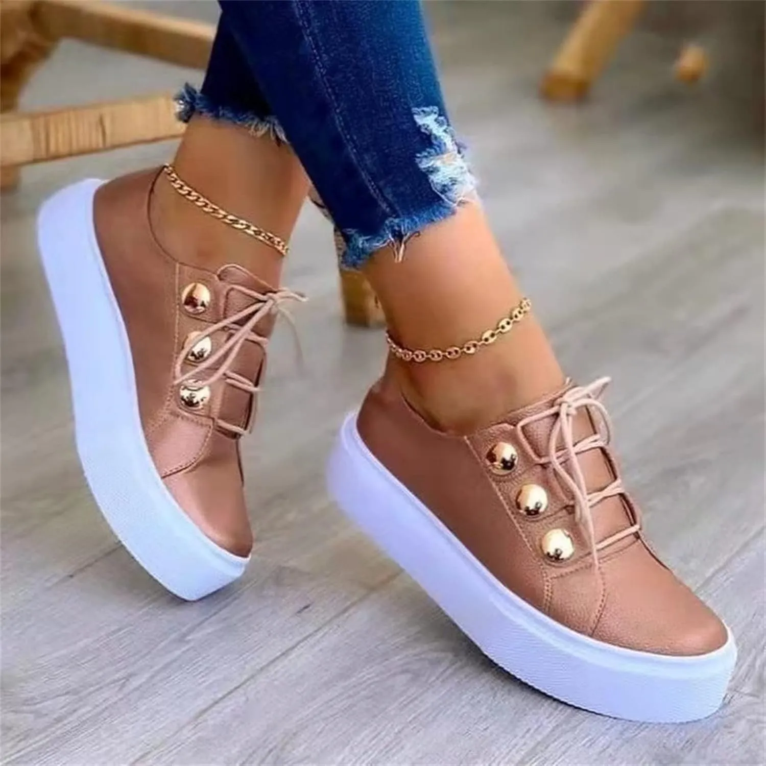 Lausiuoe Sneakers For Women Walking Shoes Comfortable Fashion Leather Shoes Non-Slip Casual Low Top Slip On Flat Loafers