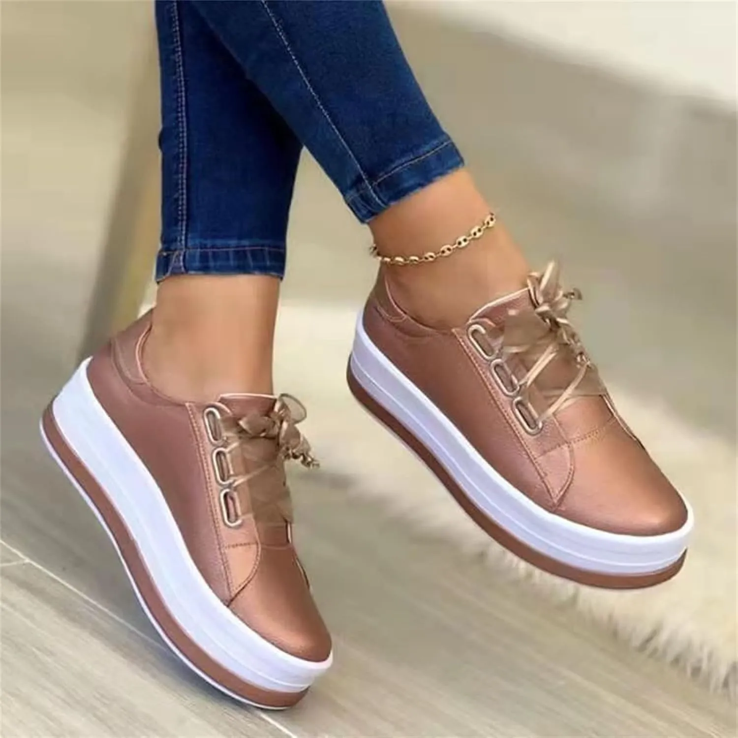 Lausiuoe Sneakers For Women Walking Shoes Wide Width Slip On Leather Loafers Fashion Casual Classic Soft Flat Shoes