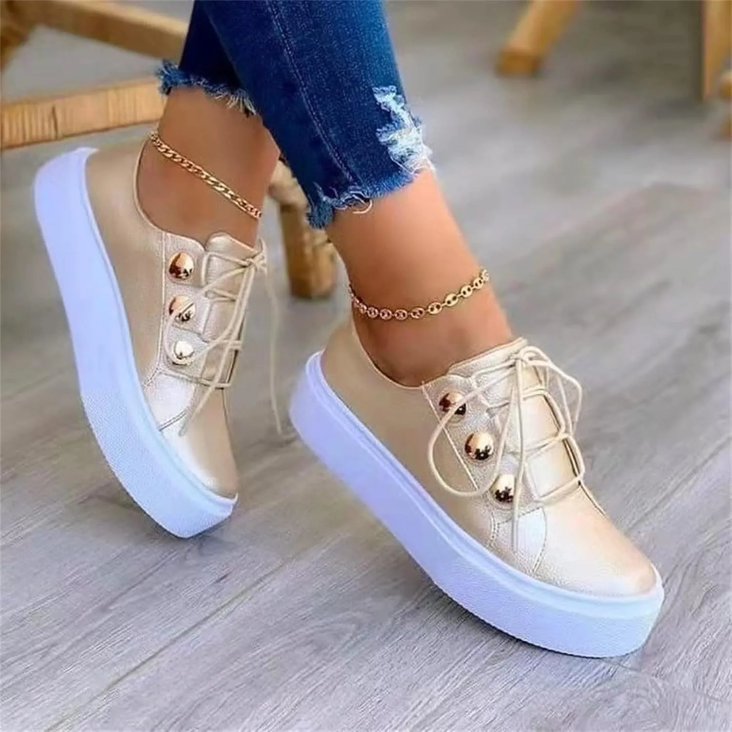Lausiuoe Sneakers For Women Walking Shoes Wide Width Slip On Leather Loafers Fashion Casual Classic Soft Flat Shoes