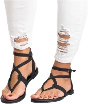 Lausiuoe Summer Sandals For Women 2022 Dressy Strappy Flat Sandals Casual Wide Width Gladiator Walking Thong Flip Flops