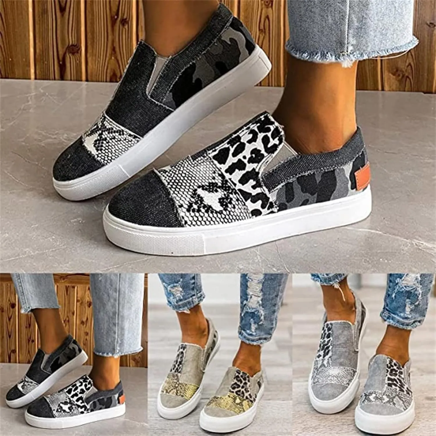 Lausiuoe Women's Fashion Sneakers Slip On Canvas Shoes Low Top Non Slip Casual Fall Soft Comfort Walking Flat Loafers