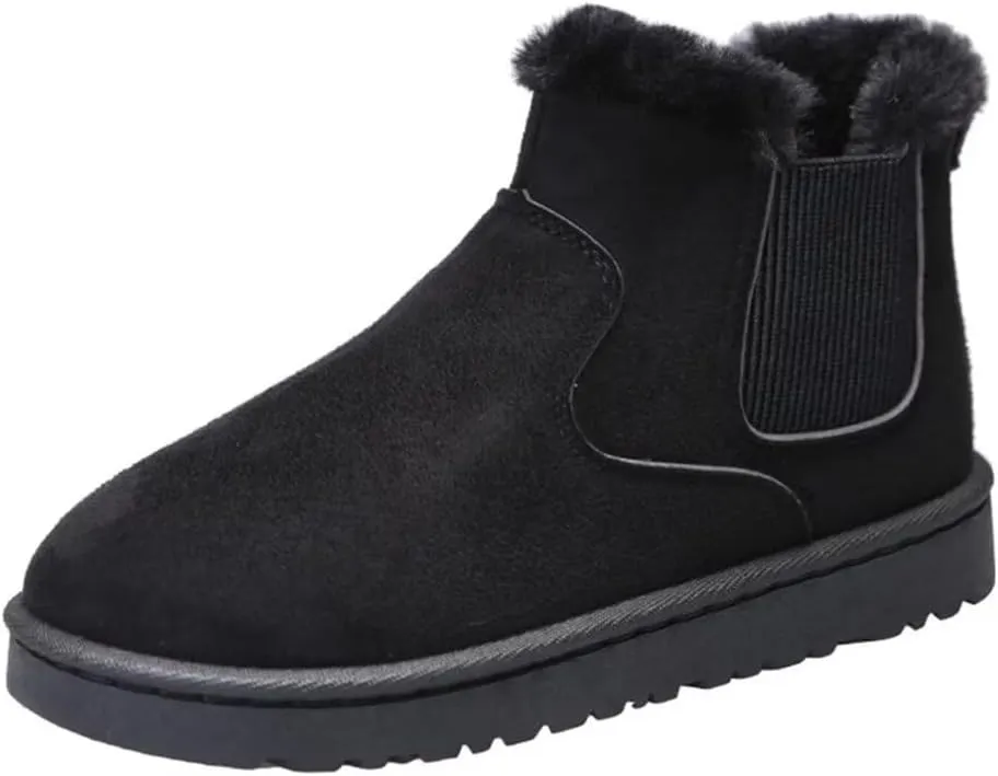 LNERIP Womens Snow Boots Mini Platform Boot Short Ankle Boots Thickened Flat Boot Fur Fleece Lined Slide Sandals Warm Durable Anti-Slip House Shoes for Outdoor