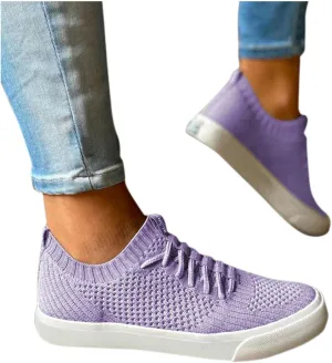 Masbird Sneakers for Women Walking Shoes Autumn Retro Knitted Loafers Fashion Slip On Canvas Running Shoes Purple