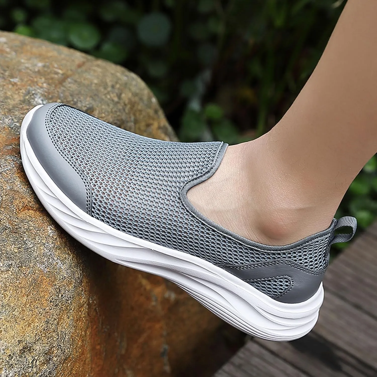 Memory Foam Versatile Shoes for Men Comfortable Breathable Slip On Sneaker Casual Soft Flat Soled Walking Shoes