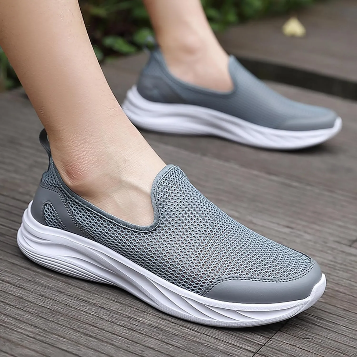 Memory Foam Versatile Shoes for Men Comfortable Breathable Slip On Sneaker Casual Soft Flat Soled Walking Shoes