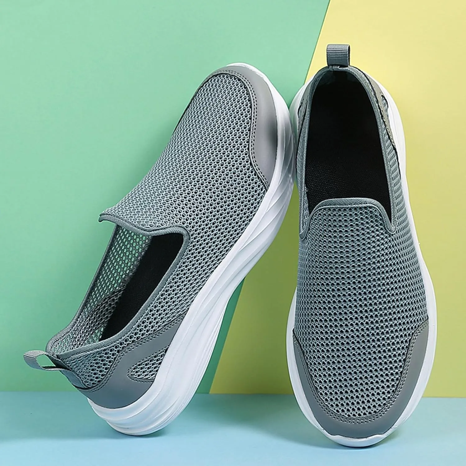 Memory Foam Versatile Shoes for Men Comfortable Breathable Slip On Sneaker Casual Soft Flat Soled Walking Shoes