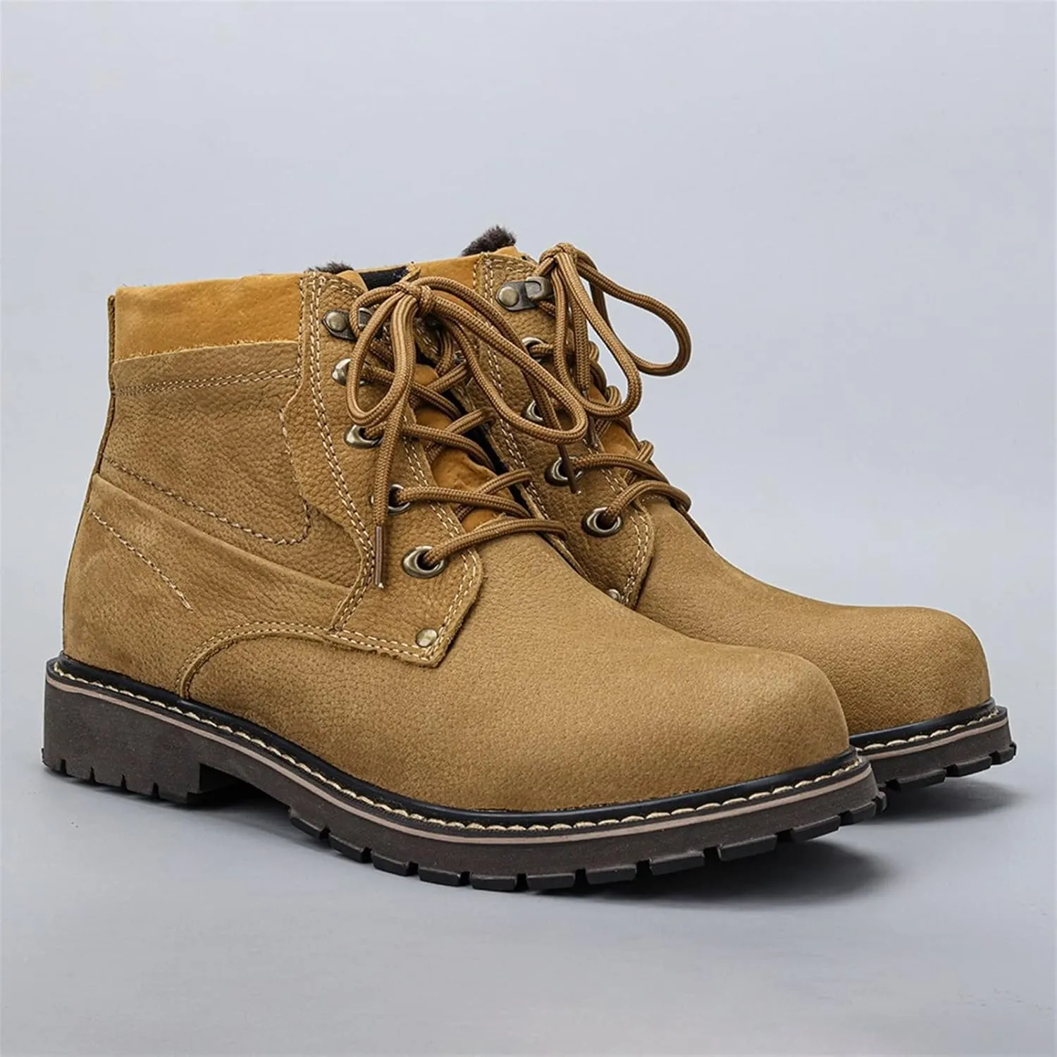 Mens Boots Genuine leather men's winter snow boots Thermal full leather men's winter shoes.