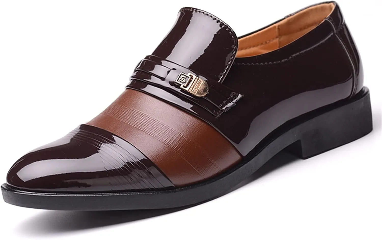 Mens Breathable Leather Shoes Formal Business Shoes for Men Low Heel Patent Leather Shoe Non Slip Arch Suppport Dress Footwear Comfortable Elegant Dating Shoe Man Durable Casual Footwear