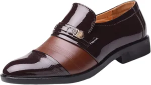 Mens Breathable Leather Shoes Formal Business Shoes for Men Low Heel Patent Leather Shoe Non Slip Arch Suppport Dress Footwear Comfortable Elegant Dating Shoe Man Durable Casual Footwear